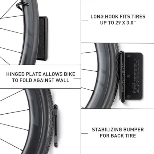 Feedback Sports Velo Hinge 2.0 Pivoting Swivel Bike Wall Mount, 4 Pack | Four wall mounts maximize vertical bike storage; pivoting hooks help organize garages, shops and shared spaces - 3