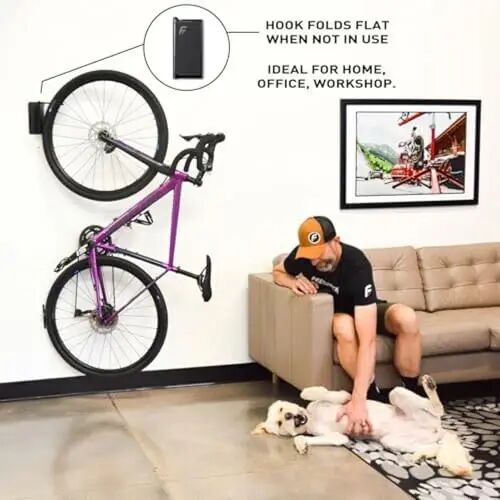 Feedback Sports Velo Hinge 2.0 Pivoting Swivel Bike Wall Mount, 4 Pack | Four wall mounts maximize vertical bike storage; pivoting hooks help organize garages, shops and shared spaces - 6