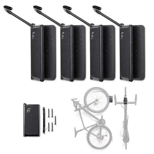 Feedback Sports Velo Hinge 2.0 Pivoting Swivel Bike Wall Mount, 4 Pack | Four wall mounts maximize vertical bike storage; pivoting hooks help organize garages, shops and shared spaces - Feedback