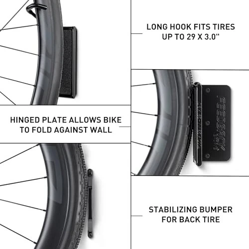 Feedback Sports Velo Hinge 2.0, Поворотный настенный держатель для велосипеда, Вертикальный велодержатель, Экономия места для хранения велосипеда, Складной крюк для велосипеда, Велостойка для гаража - 3