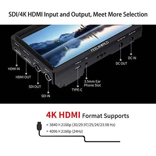 FEELWORLD FW568S 6-дюймовый монитор для камеры 1920x1080 IPS DSLR полевой монитор для камеры с FHD IPS 3G-SDI 4K HDMI F970 внешним питанием и комплектом установки - 2