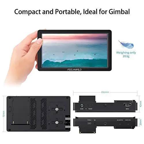 FEELWORLD FW568S 6-дюймовый монитор для камеры 1920x1080 IPS DSLR полевой монитор для камеры с FHD IPS 3G-SDI 4K HDMI F970 внешним питанием и комплектом установки - 4