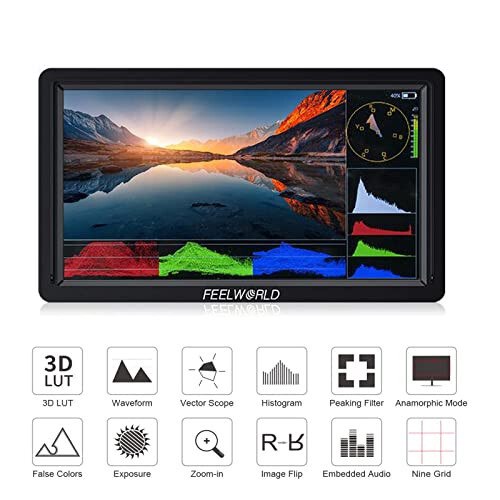 FEELWORLD FW568S 6 Inch On-camera Monitor 1920x1080 IPS DSLR Camera Field Monitor with FHD IPS 3G-SDI 4K HDMI F970 External Power and Install Kit - 5