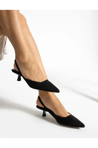 Fegi Black Suede 4cm Short Comfortable Heeled Women's Shoes - Black suede - 1