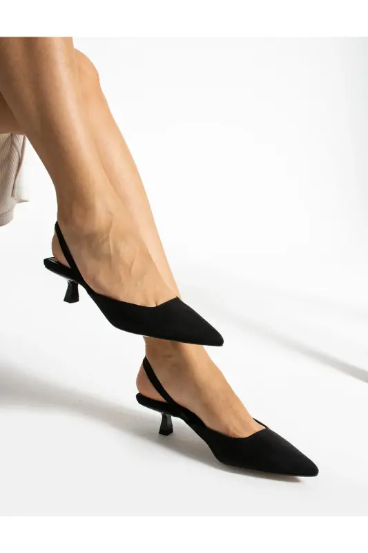 Fegi Black Suede 4cm Short Comfortable Heeled Women's Shoes - Black suede - 1