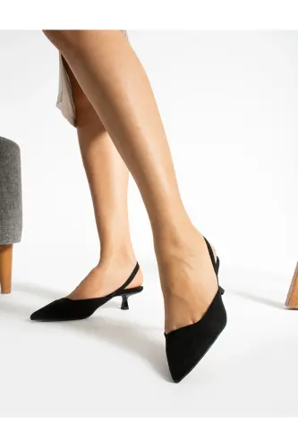 Fegi Black Suede 4cm Short Comfortable Heeled Women's Shoes - Black suede - TRENDYHIT (1)