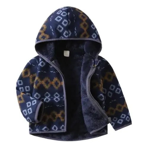 Feidoog Toddler Fleece Jacket Baby Boys Girls Hooded Zipper Long Sleeve Thick Warm Outerwear 