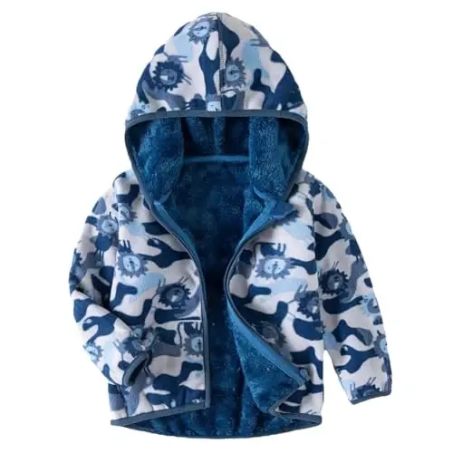 Feidoog Toddler Fleece Jacket Baby Boys Girls Hooded Zipper Long Sleeve Thick Warm Outerwear - 1