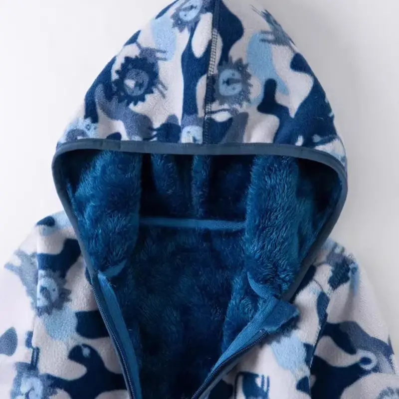 Feidoog Toddler Fleece Jacket Baby Boys Girls Hooded Zipper Long Sleeve Thick Warm Outerwear - 2