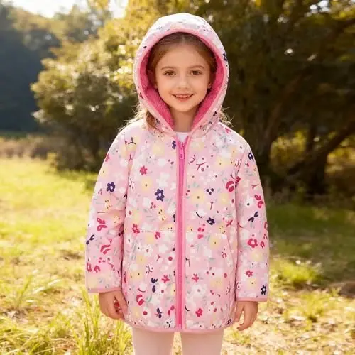 Feidoog Toddler Fleece Jacket Baby Boys Girls Hooded Zipper Long Sleeve Thick Warm Outerwear - 3