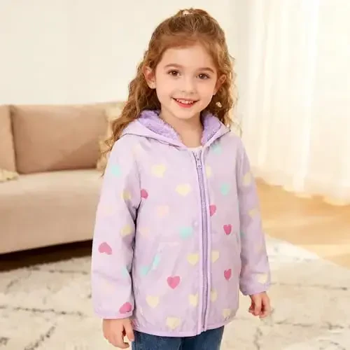 Feidoog Toddler Fleece Jacket Baby Boys Girls Hooded Zipper Long Sleeve Thick Warm Outerwear - 3