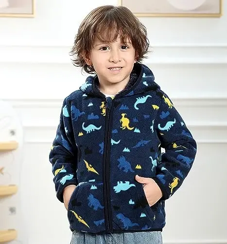 Feidoog Toddler Fleece Jacket Baby Boys Girls Hooded Zipper Long Sleeve Thick Warm Outerwear - 2
