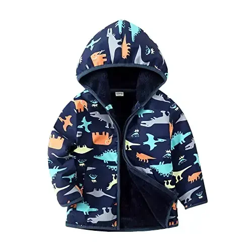 Feidoog Toddler Fleece Jacket Baby Boys Girls Hooded Zipper Long Sleeve Thick Warm Outerwear - 6