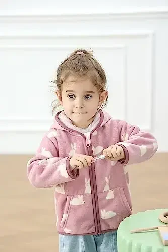 Feidoog Toddler Fleece Jacket Baby Boys Girls Hooded Zipper Long Sleeve Thick Warm Outerwear - 6