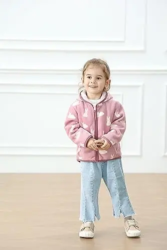 Feidoog Toddler Fleece Jacket Baby Boys Girls Hooded Zipper Long Sleeve Thick Warm Outerwear - 5