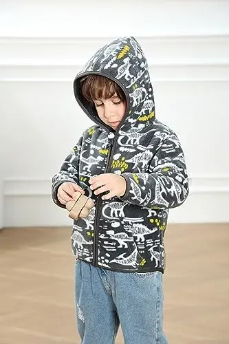 Feidoog Toddler Fleece Jacket Baby Boys Girls Hooded Zipper Long Sleeve Thick Warm Outerwear - 3