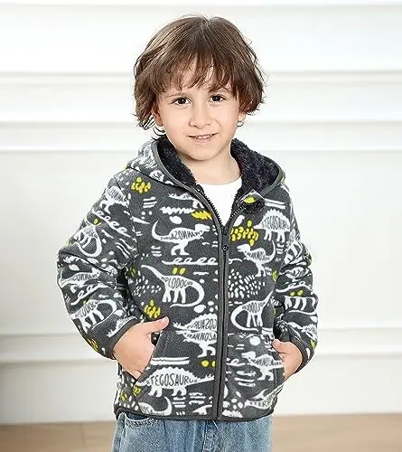 Feidoog Toddler Fleece Jacket Baby Boys Girls Hooded Zipper Long Sleeve Thick Warm Outerwear - 2