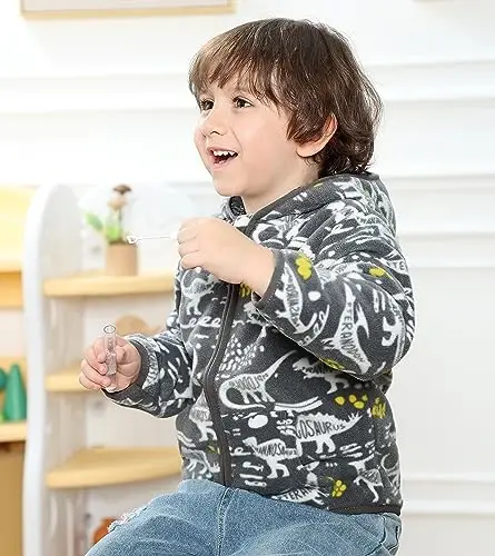 Feidoog Toddler Fleece Jacket Baby Boys Girls Hooded Zipper Long Sleeve Thick Warm Outerwear - 5