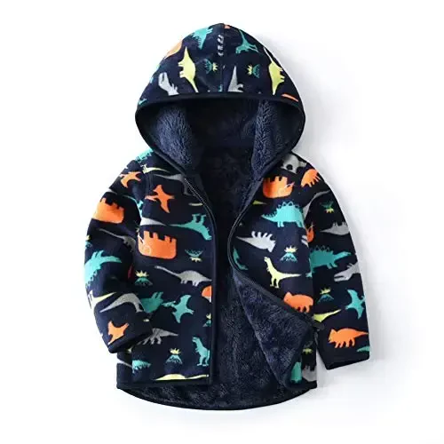 Feidoog Toddler Fleece Jacket Baby Boys Girls Hooded Fermuar Uzun Qisma Qalin Issiq Ustki Kiyim - FEIDOOG