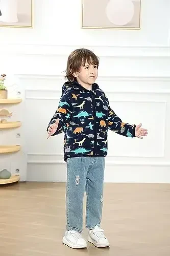 Feidoog Toddler Fleece Jacket Baby Boys Girls Hooded Fermuar Uzun Qisma Qalin Issiq Ustki Kiyim - 4