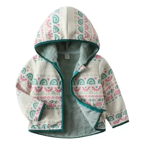 Feidoog Toddler Fleece Jacket Baby Boys Girls Hooded Zipper Long Sleeve Thick Warm Outerwear - 1