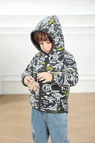 Feidoog Toddler Fleece Jacket Baby Boys Girls Hooded Zipper Long Sleeve Thick Warm Outerwear - 3