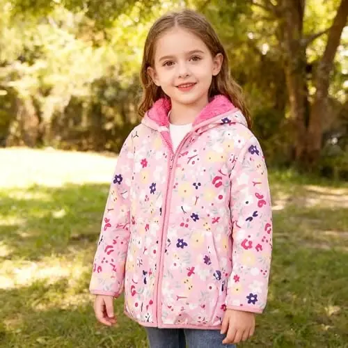 Feidoog Toddler Fleece Jacket Baby Boys Girls Hooded Zipper Long Sleeve Thick Warm Outerwear - 4