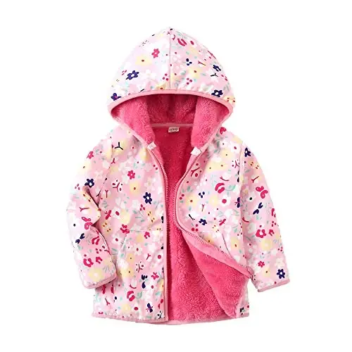 Feidoog Toddler Fleece Jacket Baby Boys Girls Hooded Zipper Long Sleeve Thick Warm Outerwear - 6