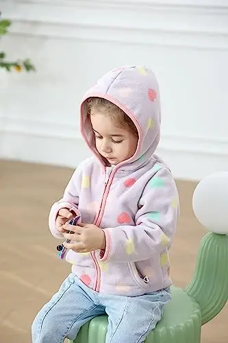 Feidoog Toddler Fleece Jacket Baby Boys Girls Hooded Zipper Long Sleeve Thick Warm Outerwear - 6
