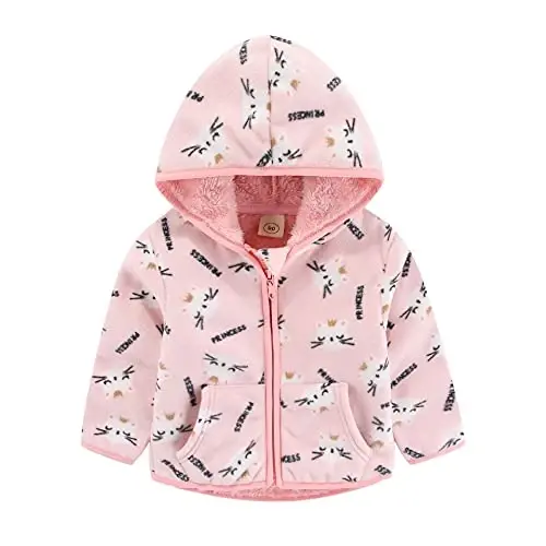 Feidoog Toddler Fleece Jacket Baby Boys Girls Hooded Zipper Long Sleeve Thick Warm Outerwear 
