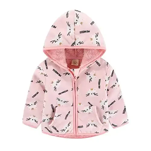 Feidoog Toddler Fleece Jacket Baby Boys Girls Hooded Zipper Long Sleeve Thick Warm Outerwear - MODAZONE