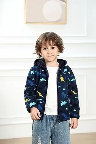 Feidoog Toddler Fleece Jacket Baby Boys Girls Hooded Zipper Long Sleeve Thick Warm Outerwear - 6