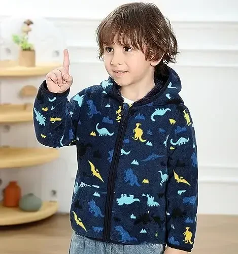 Feidoog Toddler Fleece Jacket Baby Boys Girls Hooded Zipper Long Sleeve Thick Warm Outerwear - 5
