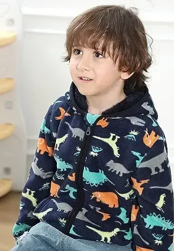 Feidoog Toddler Fleece Jacket Baby Boys Girls Hooded Zipper Long Sleeve Thick Warm Outerwear - 6