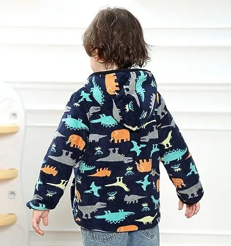 Feidoog Toddler Fleece Jacket Baby Boys Girls Hooded Zipper Long Sleeve Thick Warm Outerwear - 5