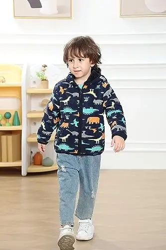 Feidoog Toddler Fleece Jacket Baby Boys Girls Hooded Zipper Long Sleeve Thick Warm Outerwear - 2