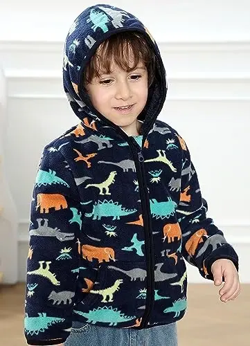 Feidoog Toddler Fleece Jacket Baby Boys Girls Hooded Zipper Long Sleeve Thick Warm Outerwear - 3
