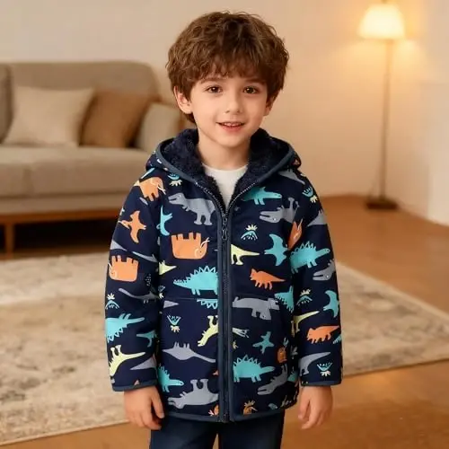 Feidoog Toddler Fleece Jacket Baby Boys Girls Hooded Zipper Long Sleeve Thick Warm Outerwear - 3
