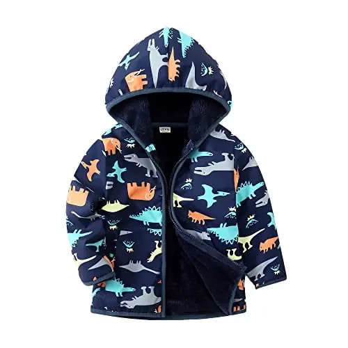 Feidoog Toddler Fleece Jacket Baby Boys Girls Hooded Zipper Long Sleeve Thick Warm Outerwear - 6