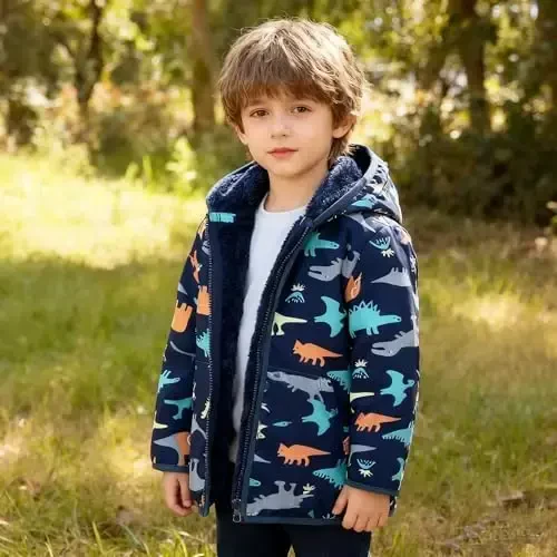 Feidoog Toddler Fleece Jacket Baby Boys Girls Hooded Zipper Long Sleeve Thick Warm Outerwear - 4