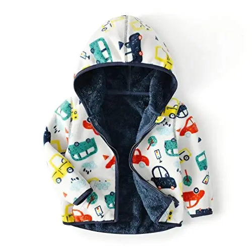 Feidoog Toddler Fleece Jacket Baby Boys Girls Hooded Zipper Long Sleeve Thick Warm Outerwear - 1
