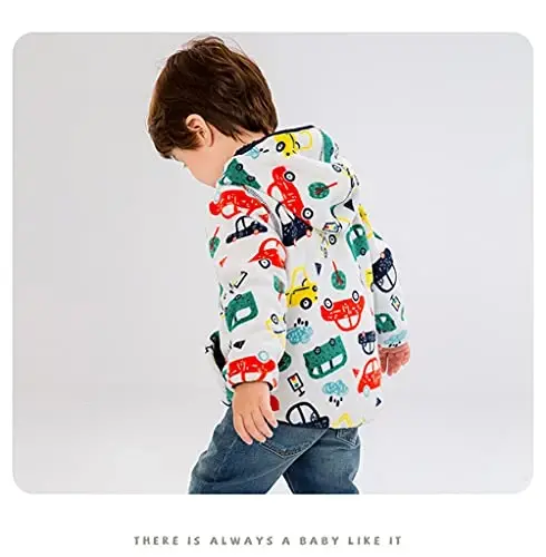 Feidoog Toddler Fleece Jacket Baby Boys Girls Hooded Zipper Long Sleeve Thick Warm Outerwear - 5