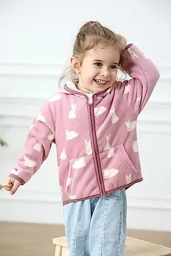 Feidoog Toddler Fleece Jacket Baby Boys Girls Hooded Zipper Long Sleeve Thick Warm Outerwear - 2