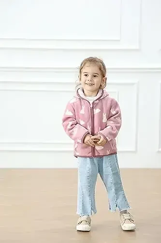 Feidoog Toddler Fleece Jacket Baby Boys Girls Hooded Zipper Long Sleeve Thick Warm Outerwear - 5