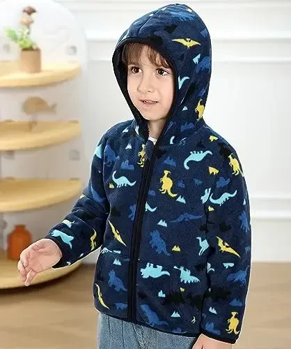 Feidoog Toddler Fleece Kurtka Bolalar Qizlar Kapüşonli Fermuar Uzun Qisma Qalin Issiq Ustki Kiyim - 4