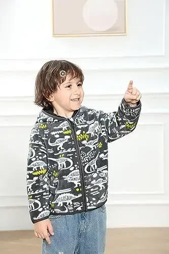 Feidoog Toddler Fleece Kurtka Chaqaloq O'g'il Bolalar Qizlar Kapüşonlu Fermuar Uzun Qisma Qalin Issiq Ustki Kiyim - 4