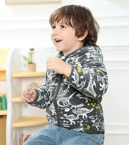Feidoog Toddler Fleece Kurtka Chaqaloq O'g'il Bolalar Qizlar Kapüşonlu Fermuar Uzun Qisma Qalin Issiq Ustki Kiyim - 5