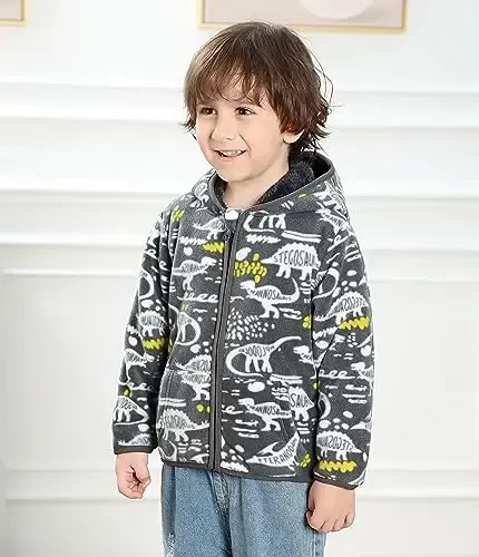 Feidoog Toddler Fleece Kurtka Chaqaloq O'g'il Bolalar Qizlar Kapüşonlu Fermuar Uzun Qisma Qalin Issiq Ustki Kiyim - 6