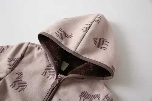 Feidoog Toddler Fleece Kurtka Chaqaloq O'g'il Qizlar Kapüşonli Fermuar Uzun Qisma Qalin Issiq Ustki Kiyim - 2