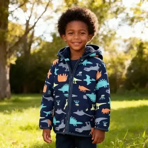 Feidoog Toddler Fleece Kurtka Chaqaloq O'g'il Qizlar Kapüşonlu Fermuar Uzoq Qisma Qalin Issiq Ustki Kiyim - 5